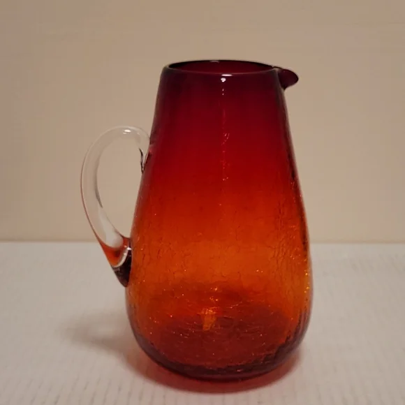 Vintage Hand Blown Ruby Red Crackled Glass Pitcher - Picture 7 of 16